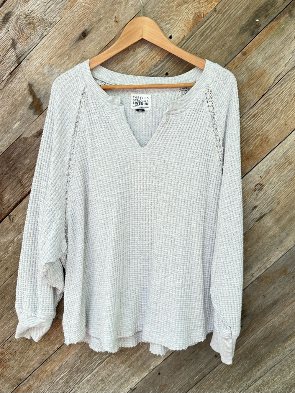 American Eagle Crew Women's Gray Waffle-Knit Pullover